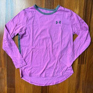 Under Armour Sz YXL Long Sleeve Shirt with Open Back Pink & Grey